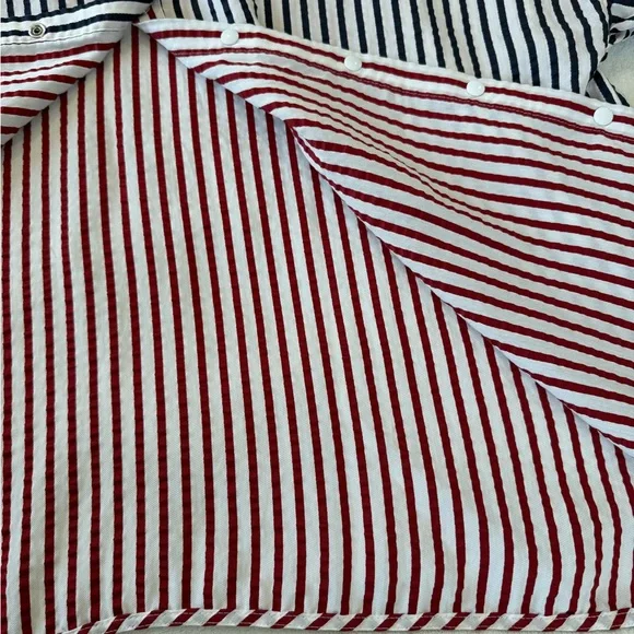 Zara Striped Button-Down Shirt in Navy, White & Red Trim - Picture 3 of 4